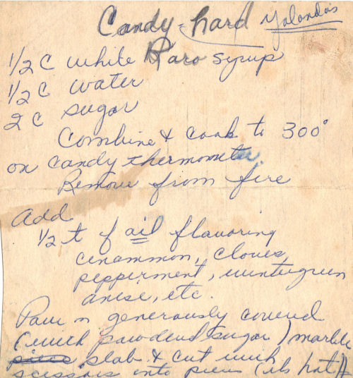 Handwritten Recipe For Hard Candy