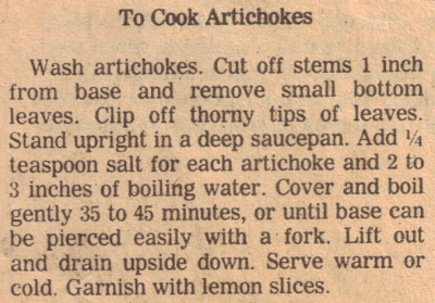 To Cook Artichokes Vintage Clipping - RecipeCurio.com