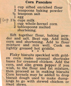 Corn Pancakes Recipe Clipping