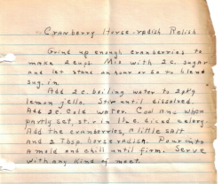 Cranberry Horseradish Relish Handwritten Recipe - Click To View Large