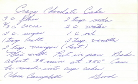 Crazy Chocolate Cake - Recipe Card - Click To View Larger