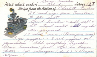 Green Tomato Relish Handwritten Recipe Card - Click To View Larger