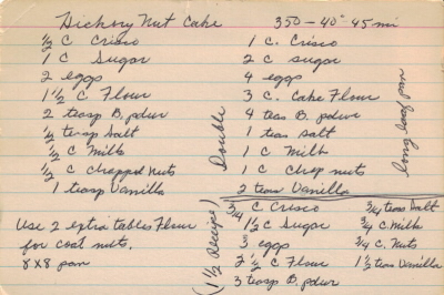 Hickory Nut Cake Handwritten Recipe - Click To View Larger