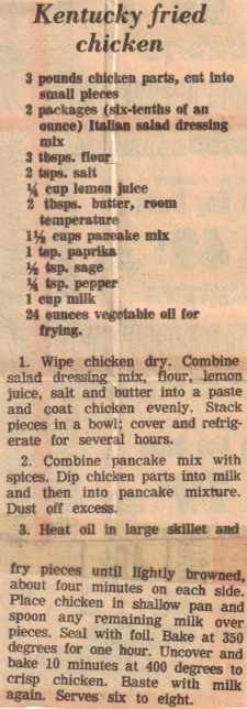 Kentucky Fried Chicken Recipe Clipping - RecipeCurio.com