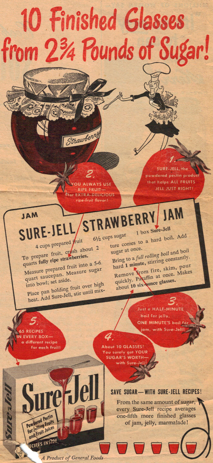 Sure-Jell Strawberry Jam Recipe – Vintage Clipping « RecipeCurio.com