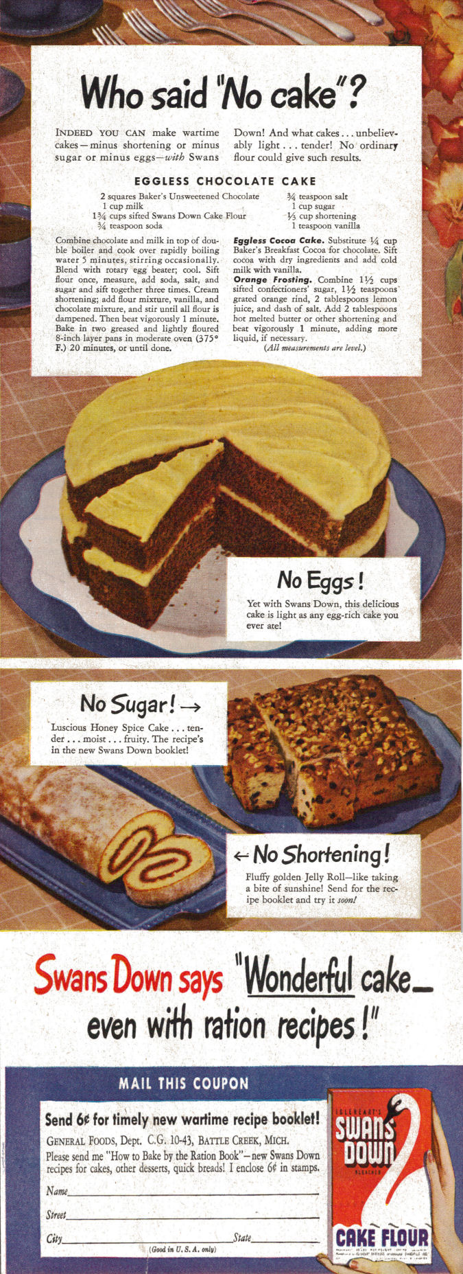 Swans Down Wartime Cake Recipes – Vintage 1943 « RecipeCurio.com