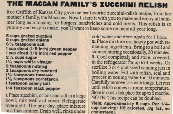 Zucchini Recipe Clipping