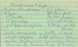 Mushrooms and Eggs Handwritten Recipe Card - Click To View Larger Image