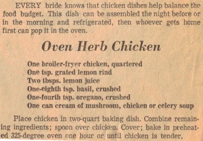 Vintage Oven Herb Chicken Recipe Clipping - RecipeCurio.com