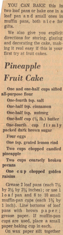 Pineapple Fruit Cake Recipe Clipping - Part 1