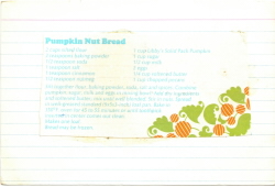 Pumpkin Nut Bread Recipe Clipping Card