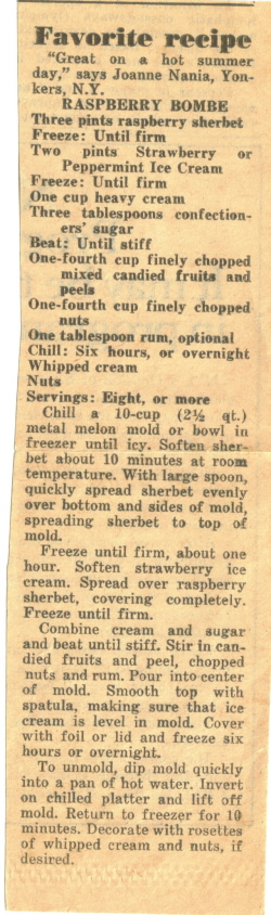 Raspberry Bombe Recipe Clipping