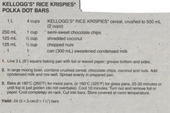 Rice Krispies Polka Dot Bars Recipe Clipping