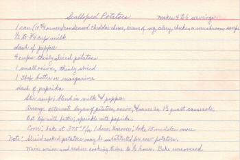 Scalloped Potatoes Handwritten Recipe - Click To View Larger