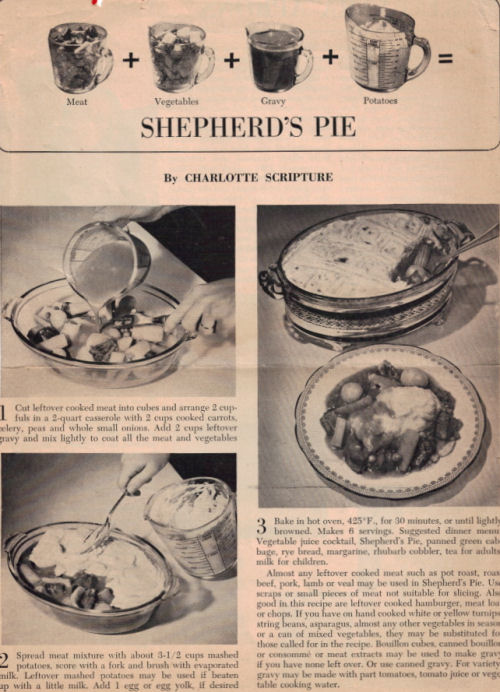 Shepherd's Pie Vintage Recipe - Click To View Larger Image