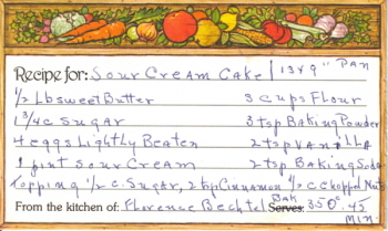 Sour Cream Cake Handwritten Recipe - Click To View Large