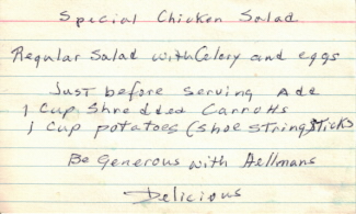 Special Chicken Salad Handwritten Recipe - Click To View Large