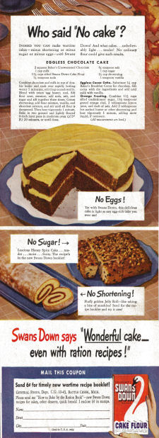Swans Down Cake Flour - Wartime Cake Recipes - Click To View Larger