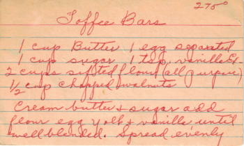 Toffee Bars Handwritten Recipe - Click To View Larger