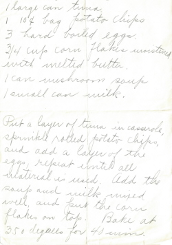 Tuna Casserole Handwritten Recipe