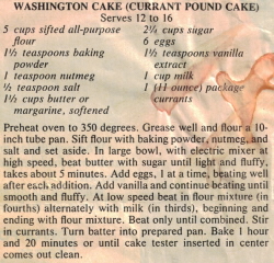 Washington Cake - Currant Pound Cake - Recipe Clipping
